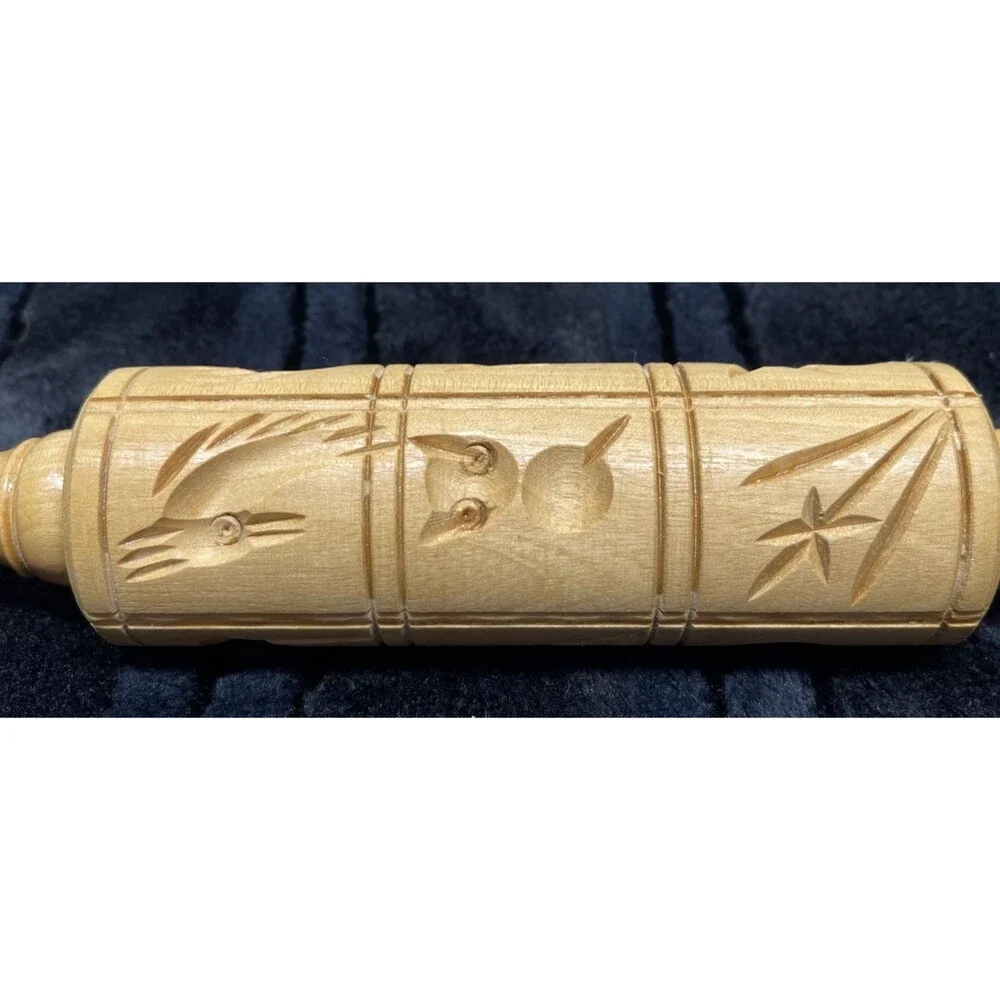 Vintage Carved Wooden Dough Rolling Pin Springerle Cookie Press 14
